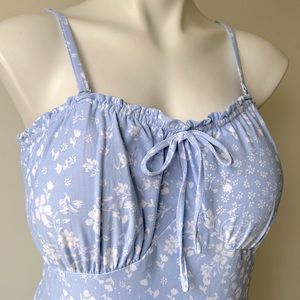 🌼 NO BOUNDARIES Ditsy Floral Tie-Front Tiered Babydoll Dress, Sky Blue XL 15-17